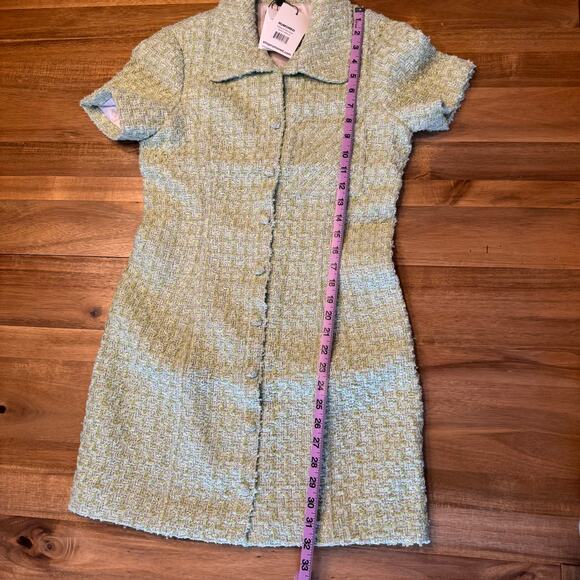 Rumored Notting Hill Mini Dress Chic Minimalist Modern Sz 6 Green Tennis Tweed - Picture 11 of 13